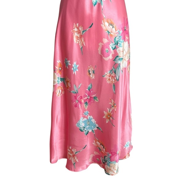 JONES NEW YORK Fuschia Floral Satin Slip Dress Lingerie Gown Vintage Inspired M - Picture 3 of 15